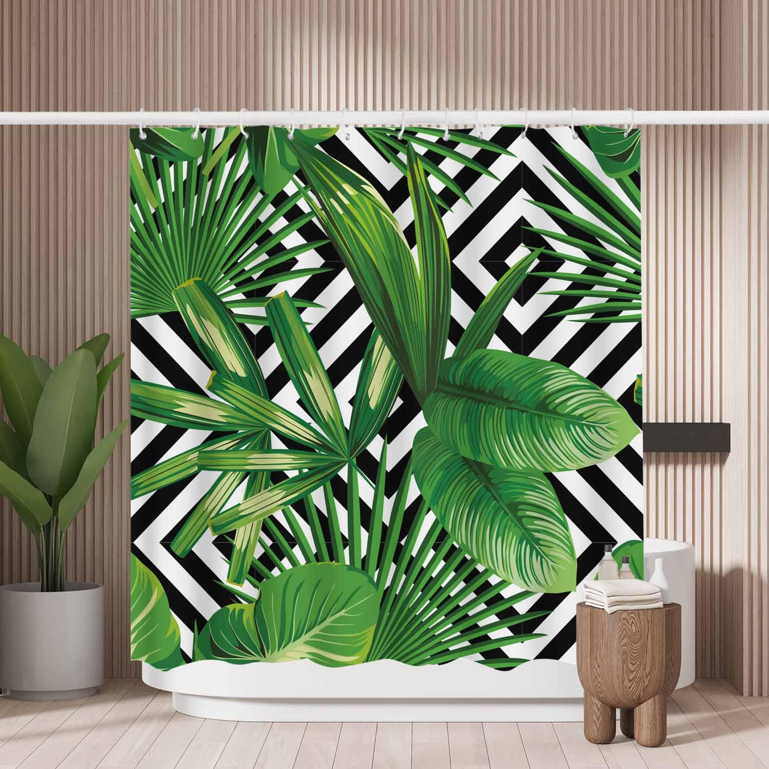 Green Palm Leaves Shower Curtain – Mold Resistant Polyester