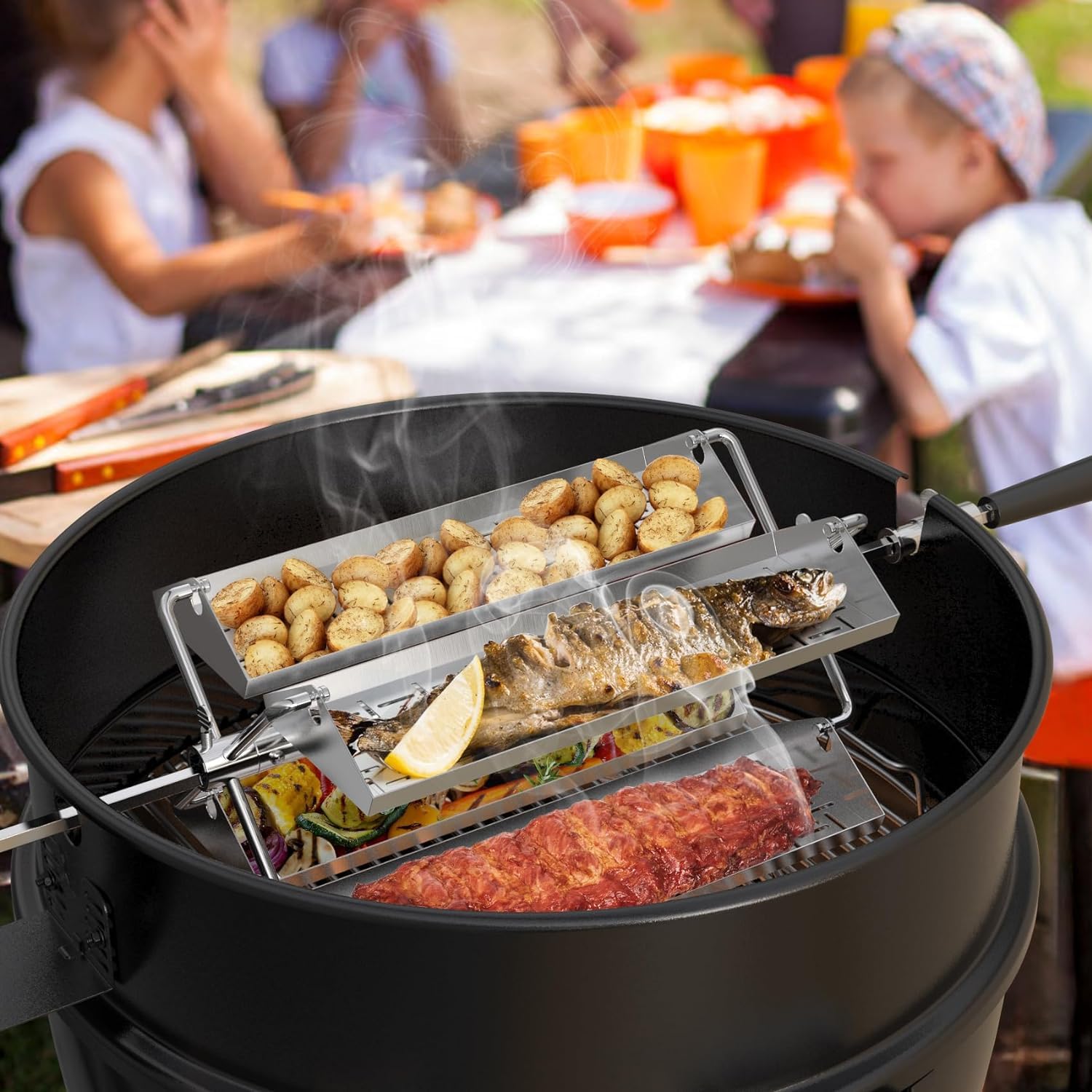 Onlyfire Stainless Steel Rotisserie Trays Kit for 18-Inch BBQ Grills