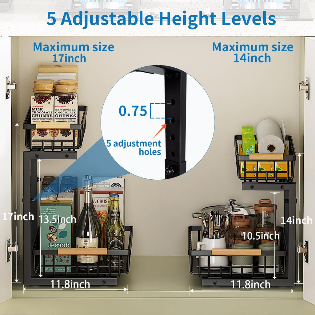 2-Pack Under Sink Organiser – Adjustable Pull-Out Steel Shelves