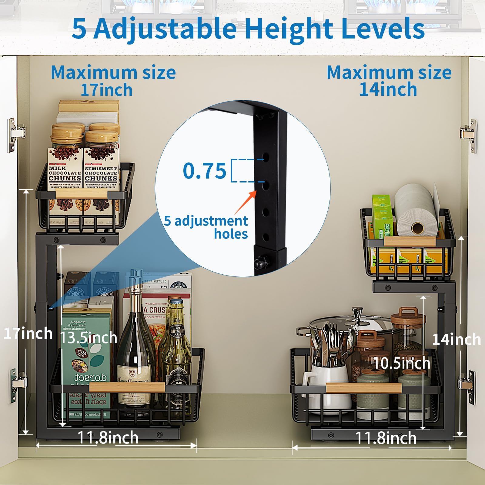 2-Pack Under Sink Organiser – Adjustable Pull-Out Steel Shelves