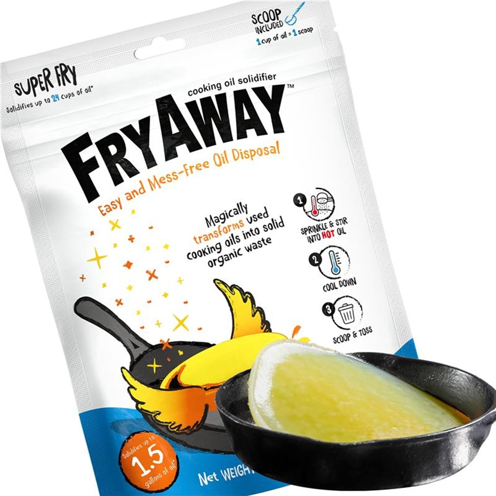 FryAway Super Fry Cooking Oil Solidifier – Plant-Based Waste Disposal