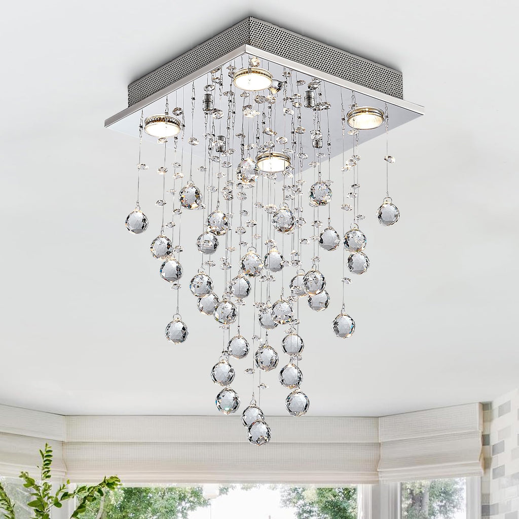 Bestier Modern Crystal Raindrop Chandelier | Flush Mount LED Ceiling Light
