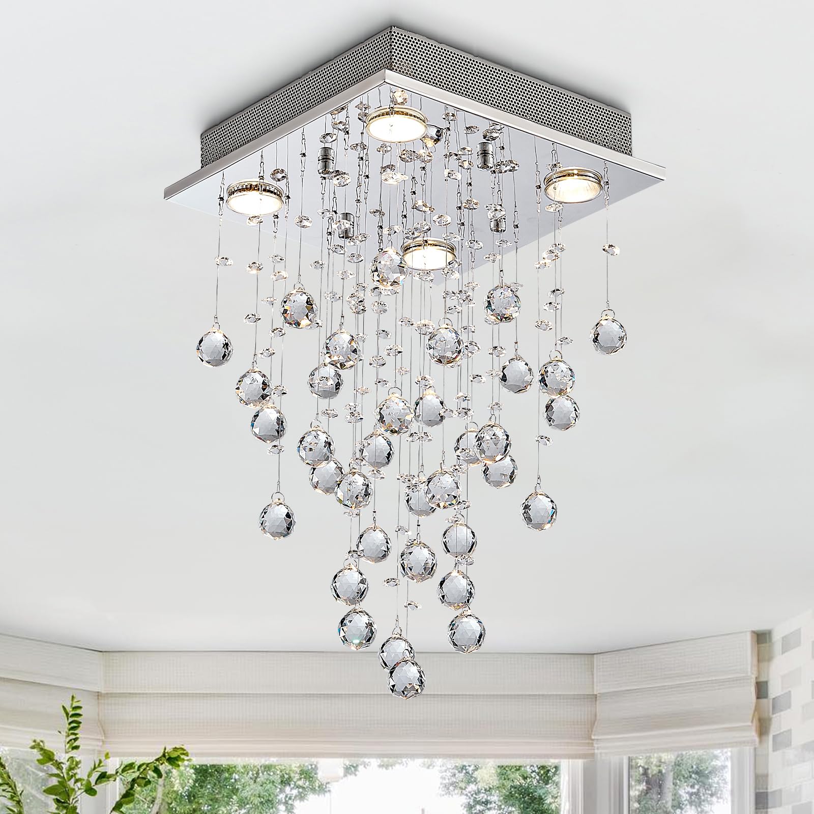 Bestier Modern Crystal Raindrop Chandelier | Flush Mount LED Ceiling Light