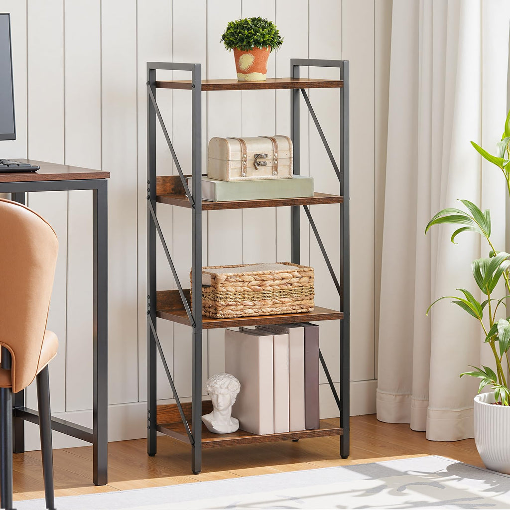 HOOBRO 4-Tier Bookshelf, Industrial Corner Bookcase, Display Rack, Metal Frame, for Living Room, Bedroom, Office, Kitchen, Entryway - image 4