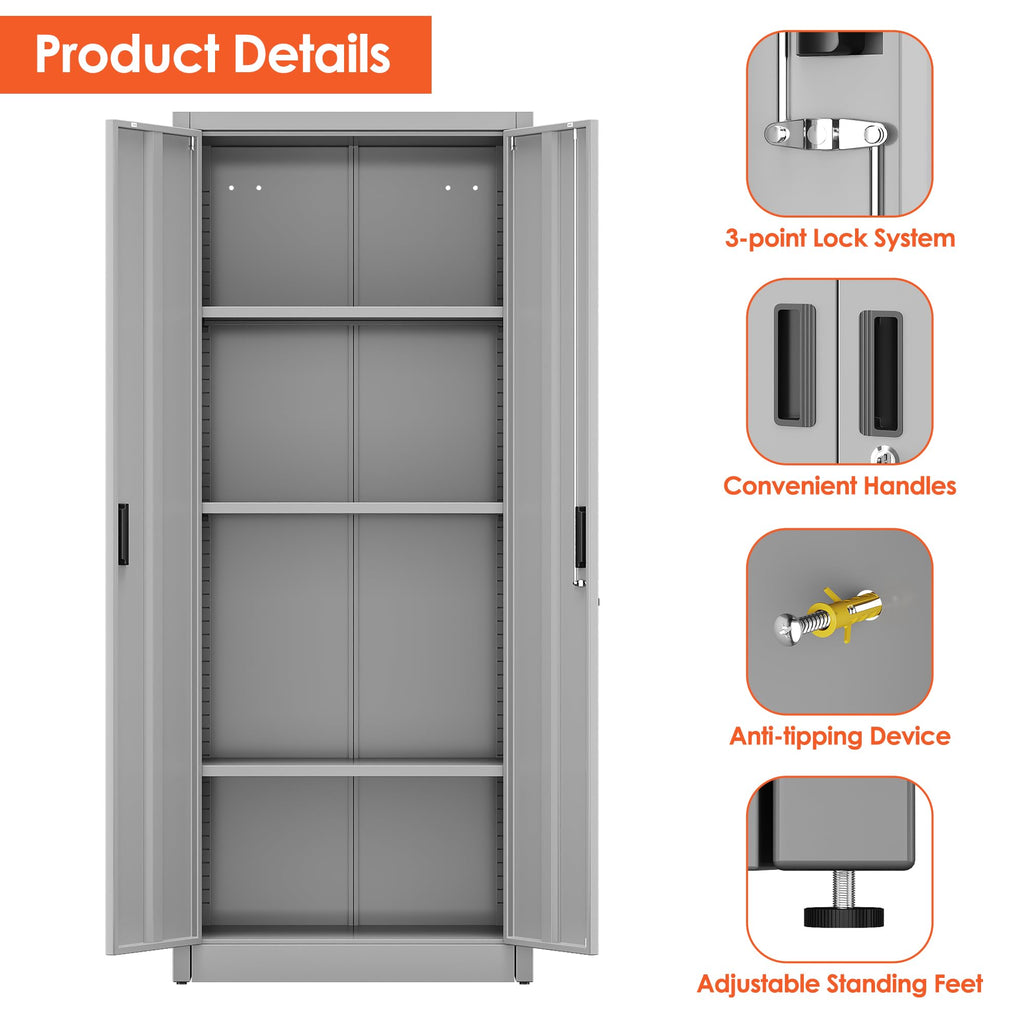 FlairVibe Metal Storage Cupboard with 2 Door and 3 Adjustable Shelves,Grey - image 3