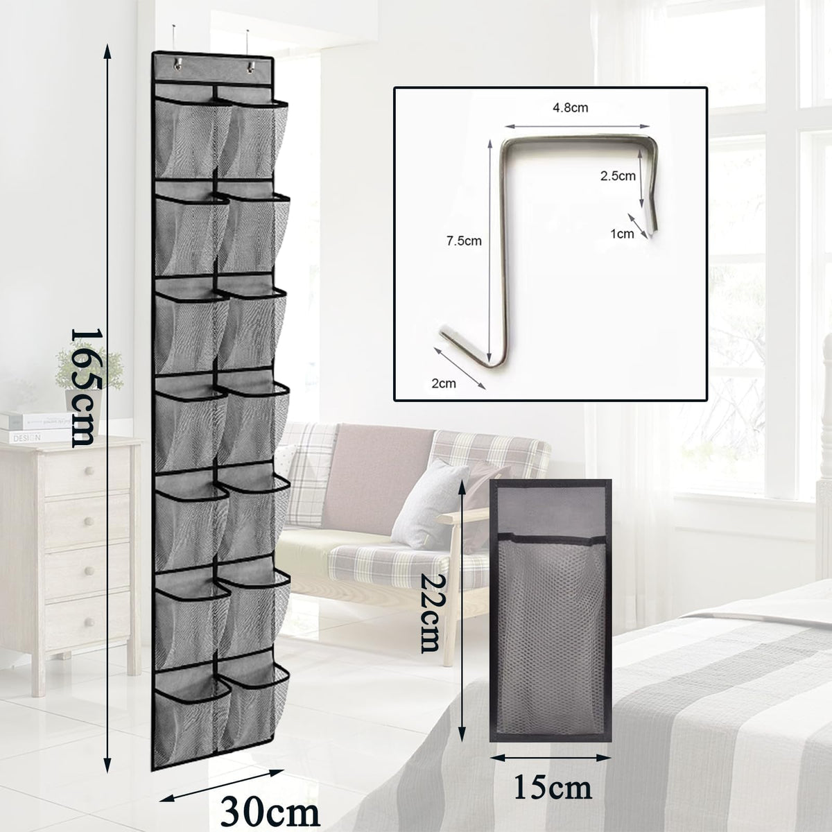 Tsathoggua Over the Door Shoe Organizer with 14 Pockets, 2 Hooks, Black - image 2