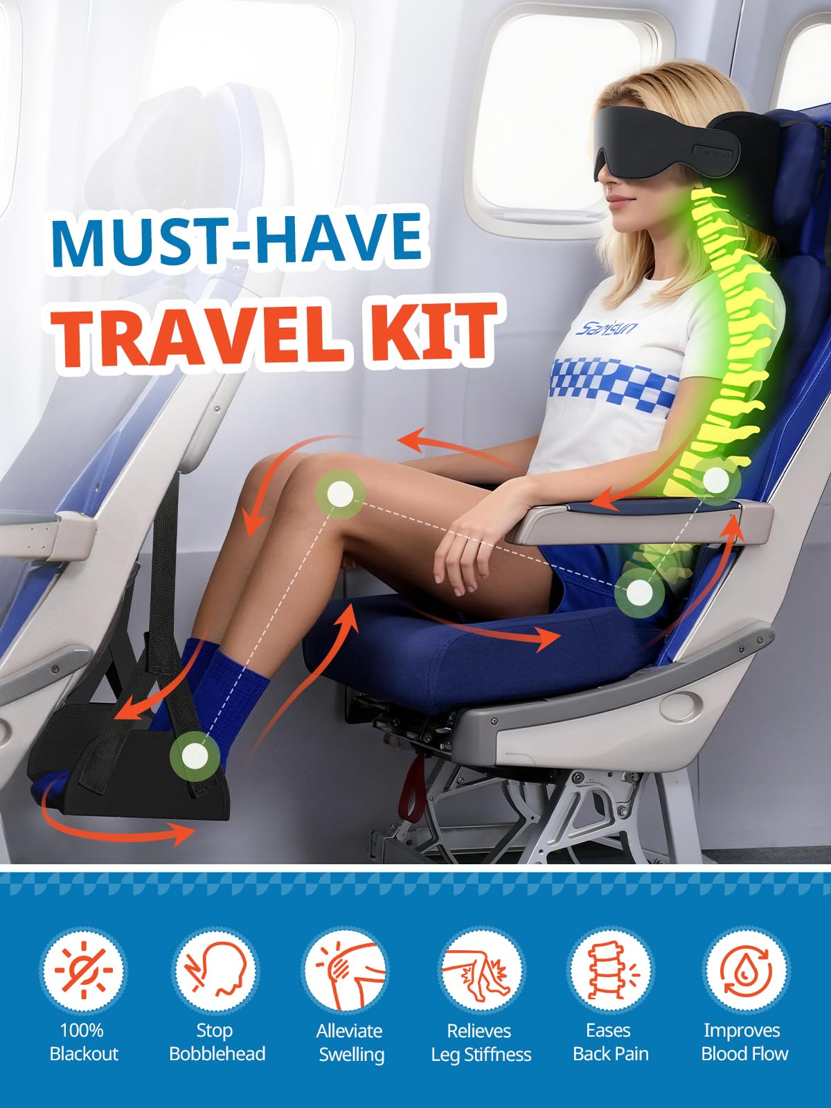 SARISUN Travel Pillow with Strap, Airplane Foot Hammock for Long Flights - image 2