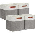 VIIHTYISA Fabric Storage Box, 4-Piece Set 25x25x25cm Cube Storage Boxes with Faux Leather Handle for Cube Shelves, Closet, Wardrobes | Grey & White - image 1