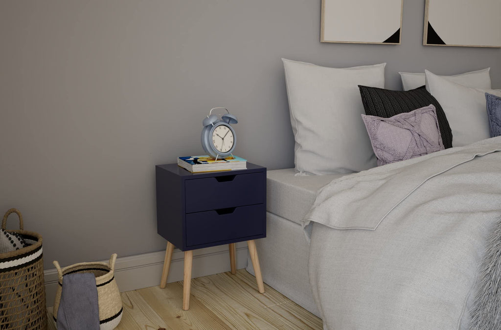 GFW Nyborg 2 Drawer Bedside Cabinet – Scandi Nightstand in Blue