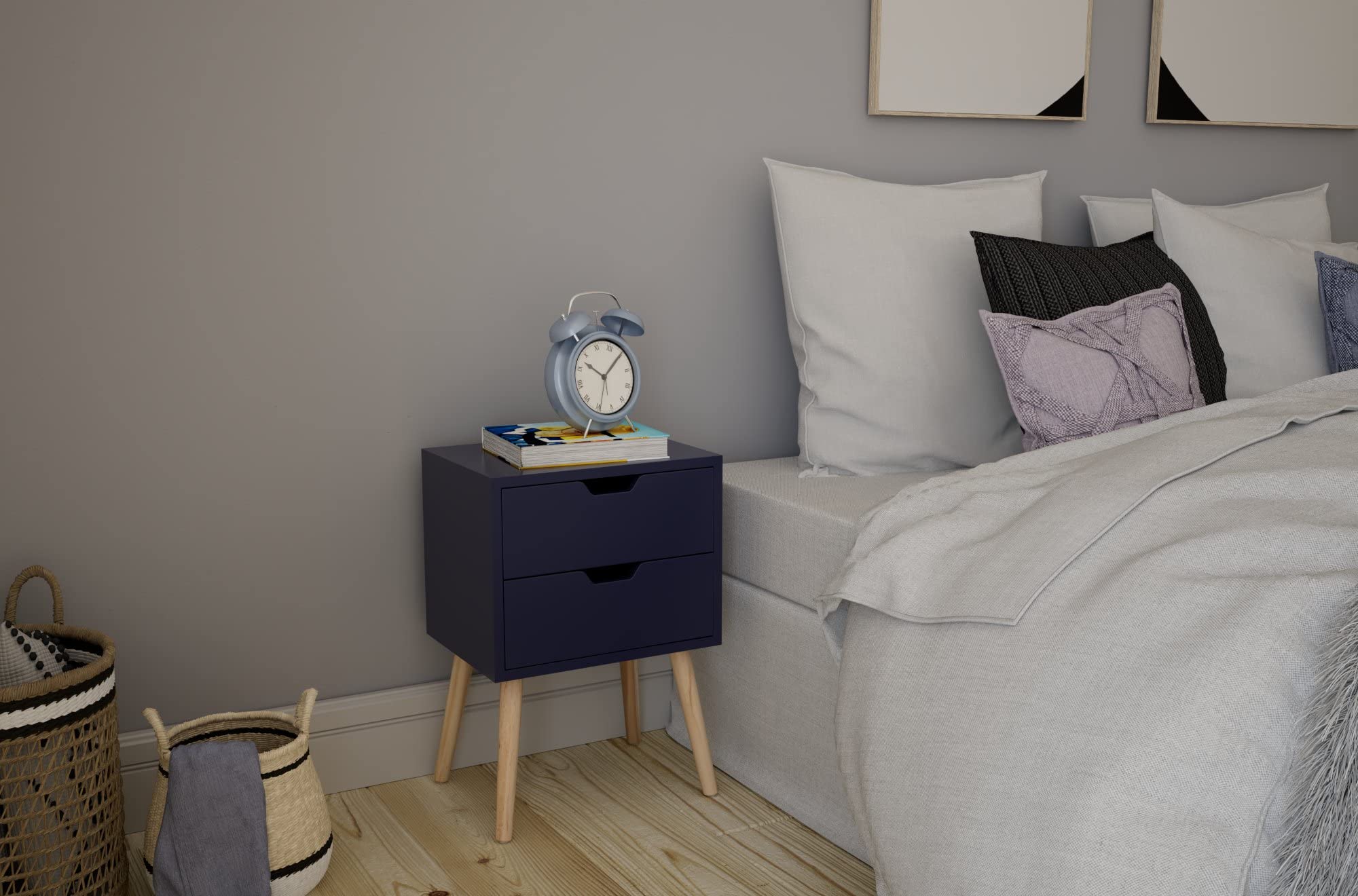 GFW Nyborg 2 Drawer Bedside Cabinet – Scandi Nightstand in Blue