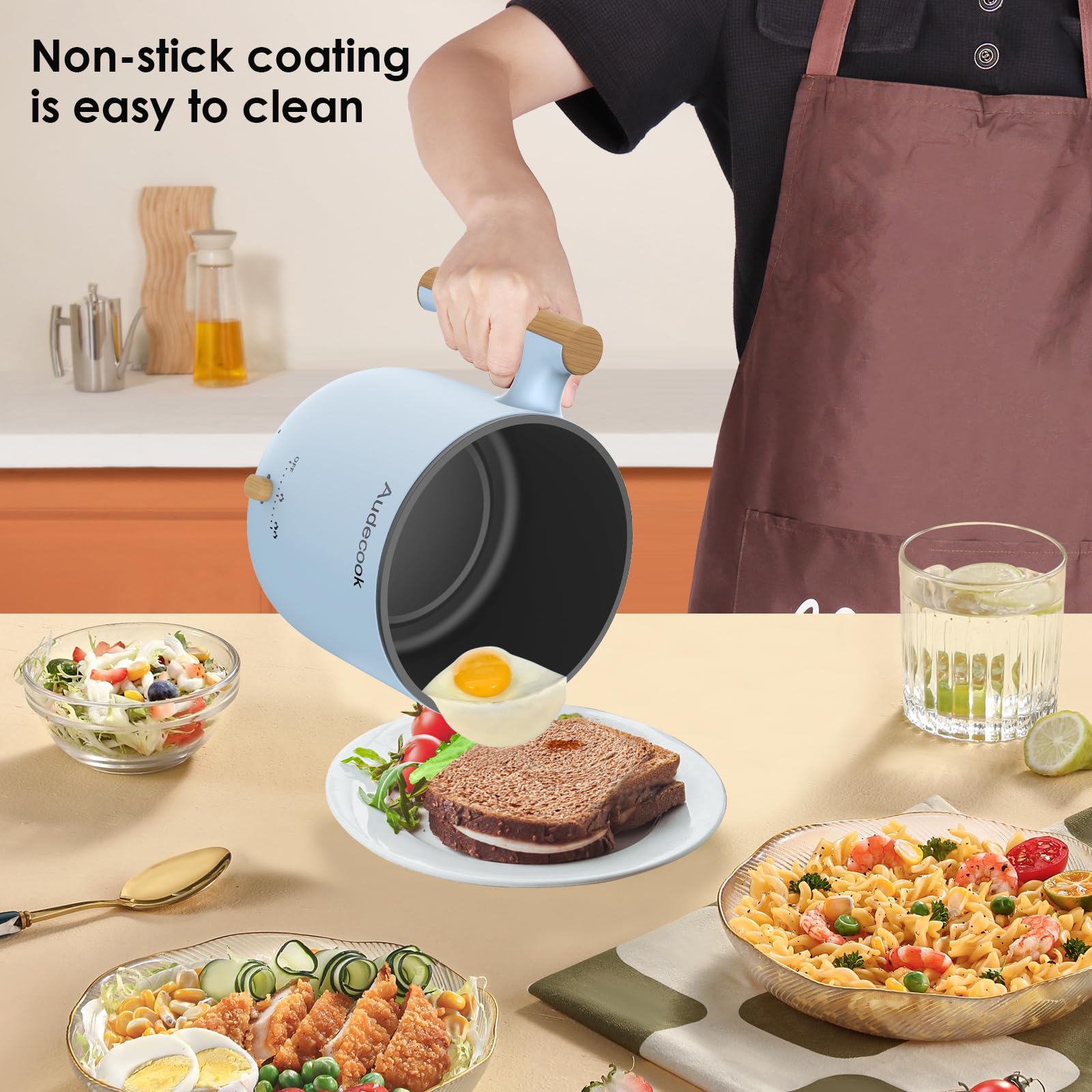 Audecook 1.8L Electric Hot Pot with Steamer | Portable Non-Stick Skillet