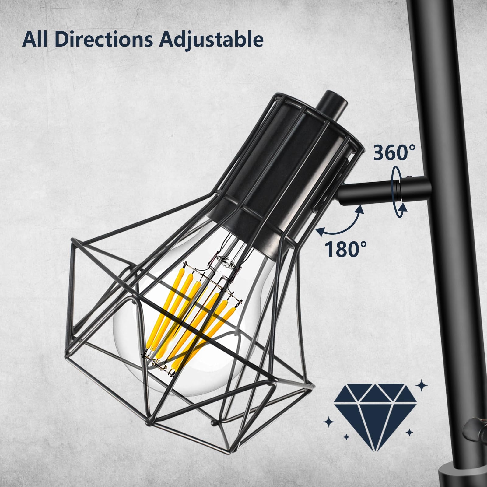 HiBay Industrial LED Floor Lamp – Stepless Dimmable 3-Light Tree Lamp