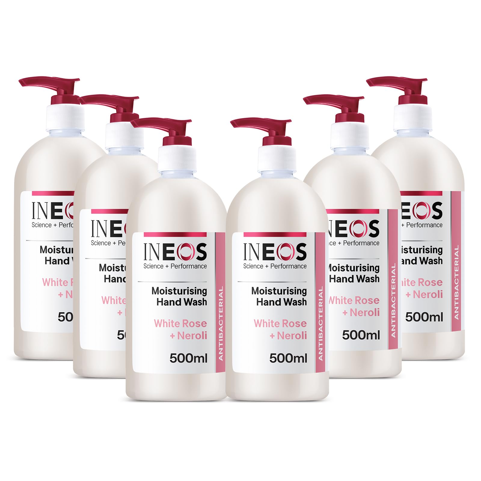 INEOS Moisturising Antibacterial Hand Wash - White Rose & Neroli - 6x500ml