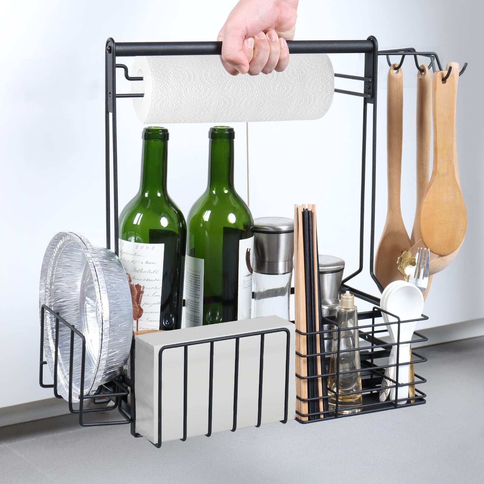 BBQ Grill Caddy with Paper Towel Holder and 4 Hooks