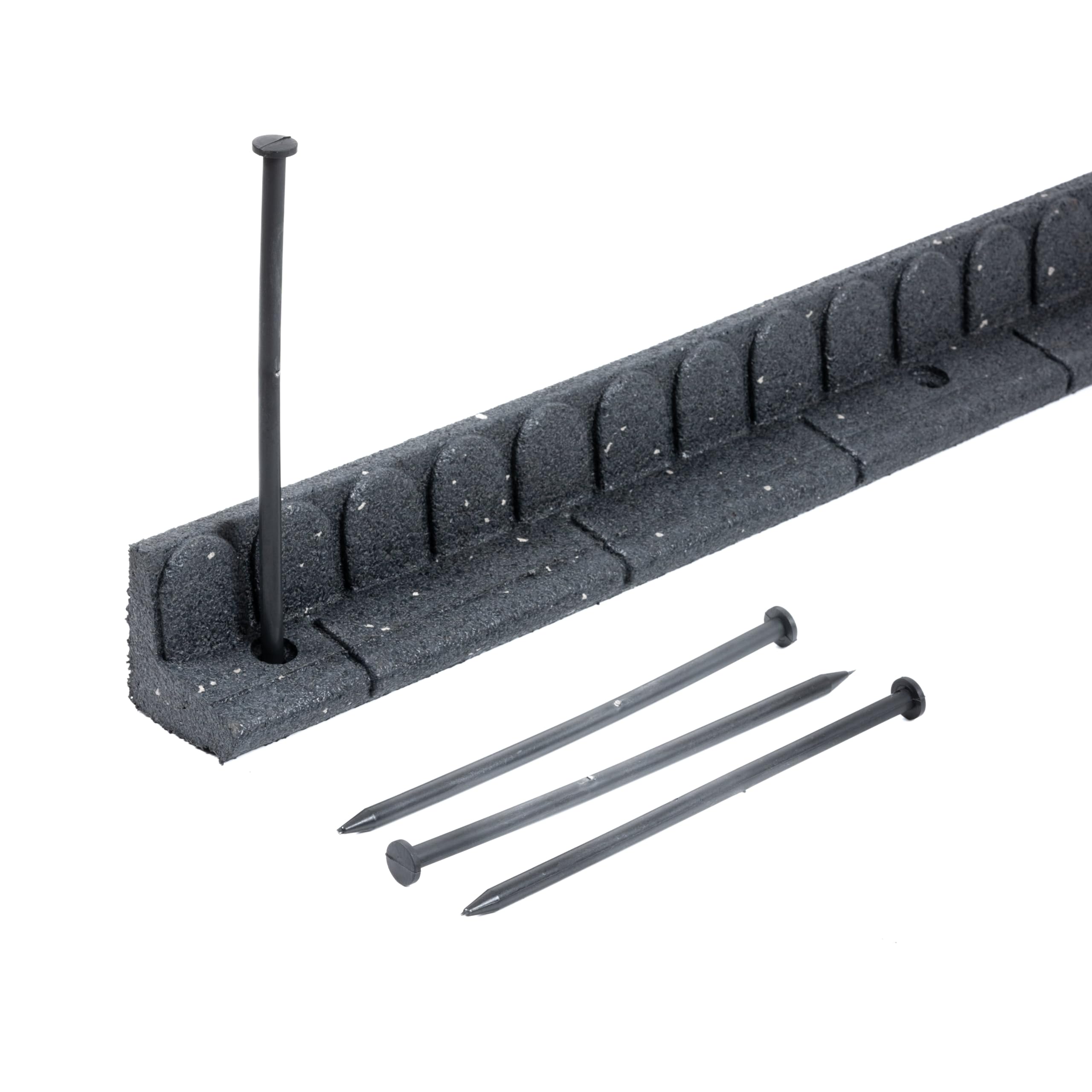 Nicoman Recycled Rubber Lawn Mower Friendly Garden Edging - Grey, 4 Pack