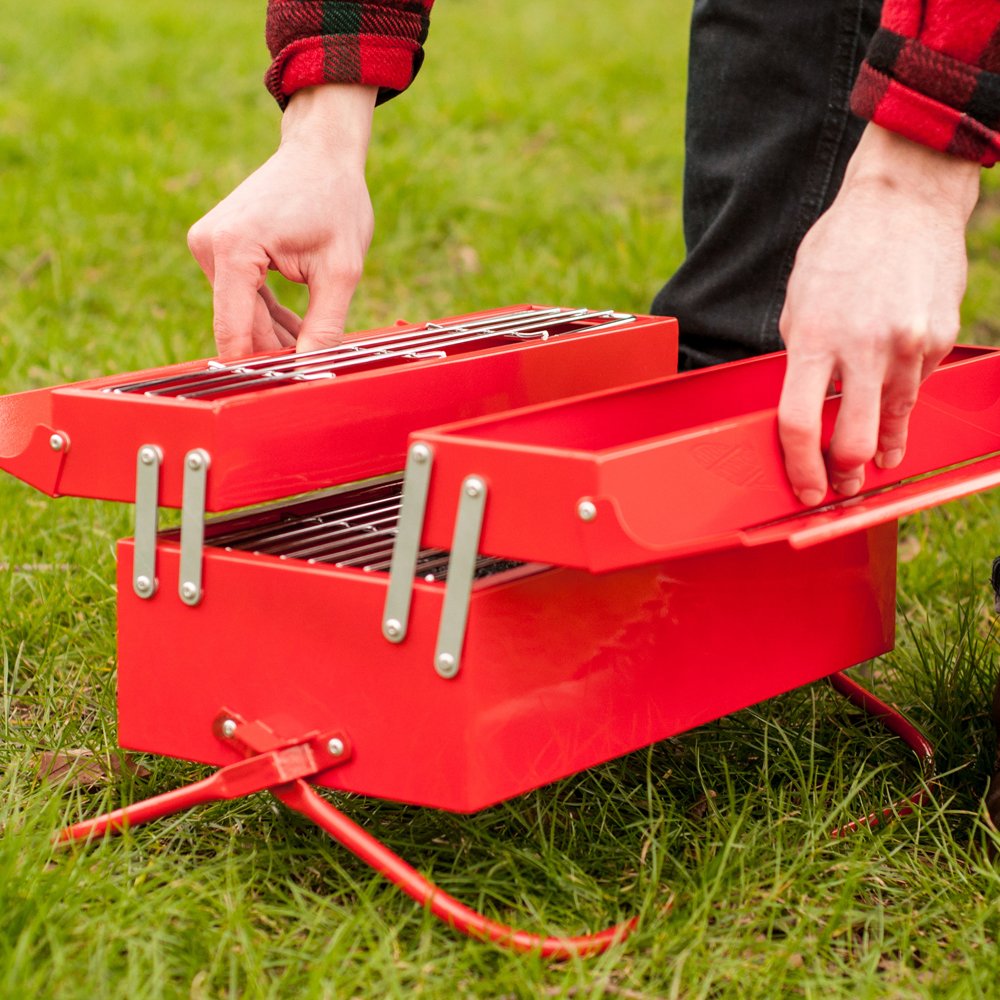 Suck UK Portable BBQ Tool Box – Stainless Steel Charcoal Camping Grill