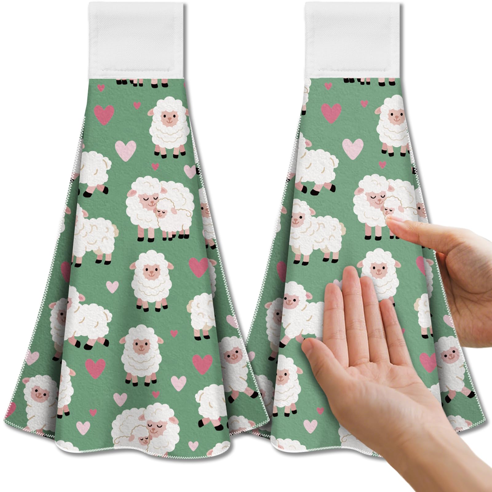 CUTHOLLOW Sheep & Heart Microfiber Tea Towels | 2-Piece Hanging Dish Towels