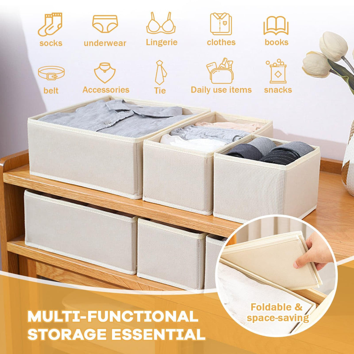 WEELOO Drawer Organisers Drawer Dividers, 6pcs Wardrobe Storage Organiser - image 4