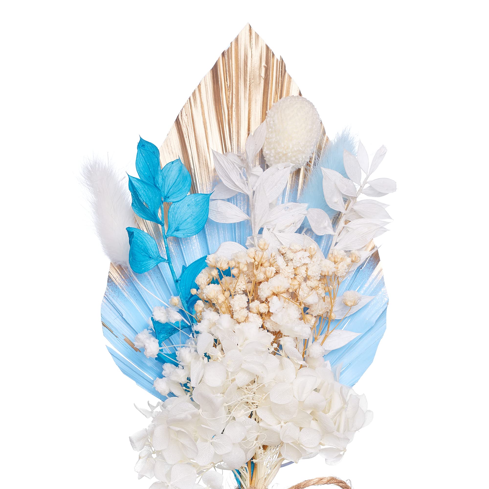 Jolof Store Dried Flowers Cake Toppers with Blue & Gold Palm Spear