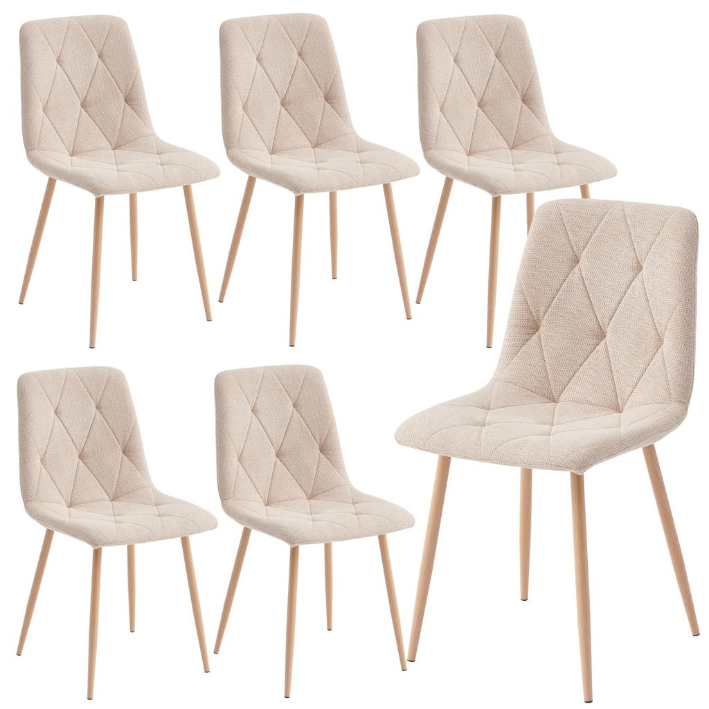 Set of 6 Dining Chairs for Dining Room, Fabric Kitchen Chairs Set, Beige - image 1