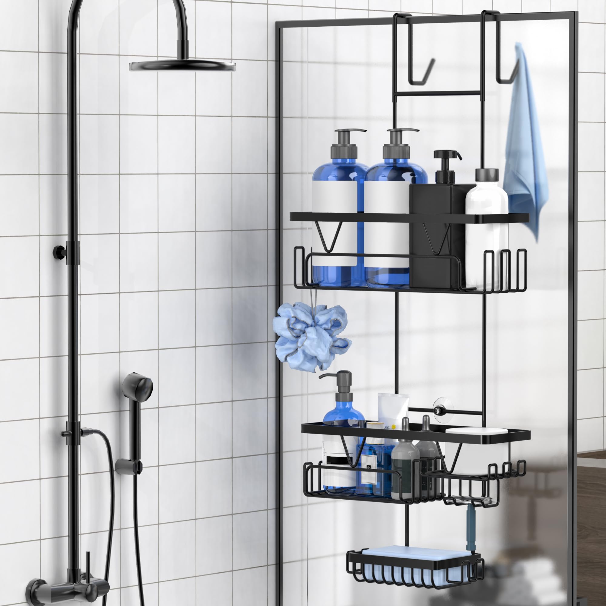 Kegii Hanging Shower Caddy | Black Stainless Steel Over Door Rack