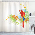 ABAKUHAUS Parrot Shower Curtain | Floral Tropical Fabric Decor