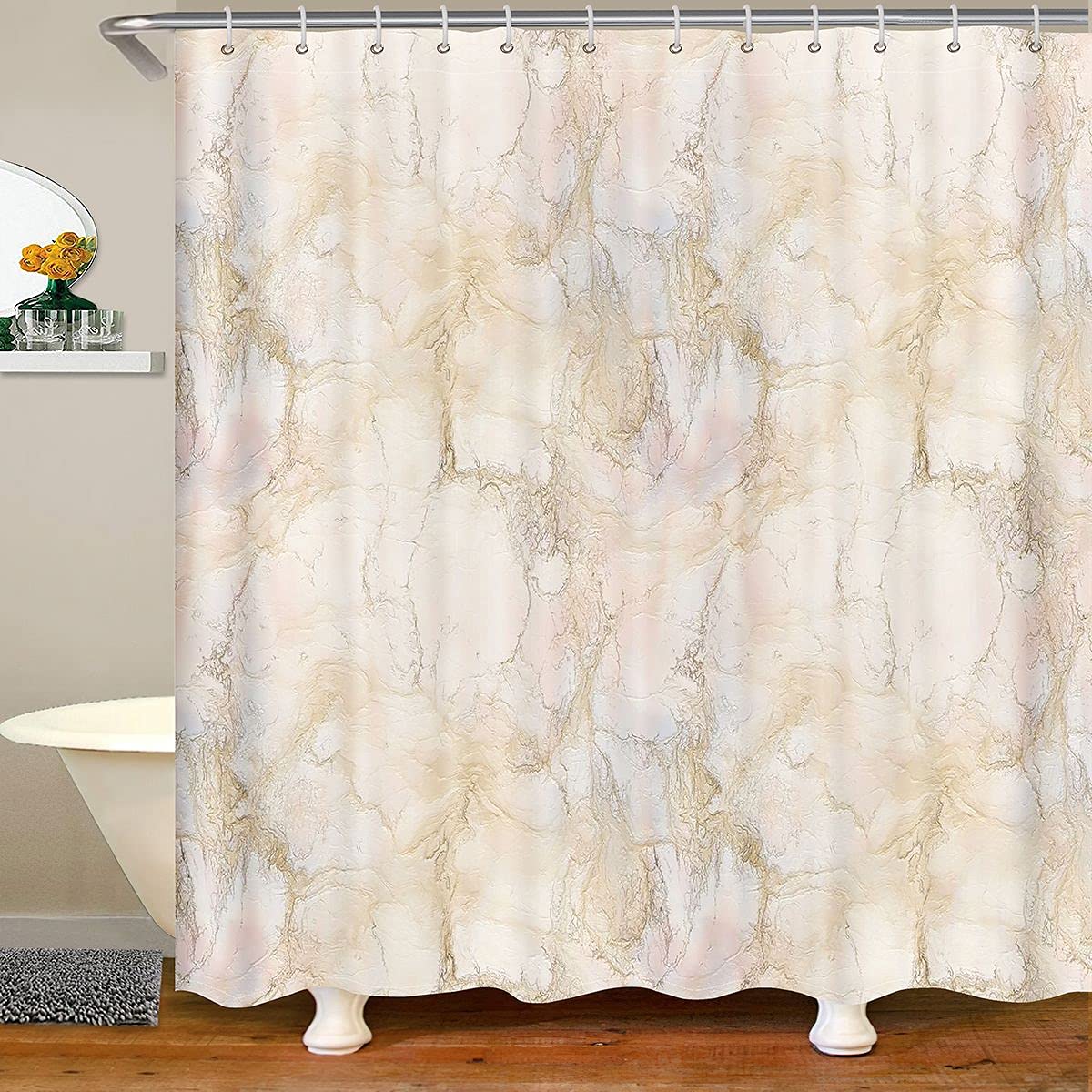 Loussiesd Pink Marble Shower Curtain | Waterproof Polyester Bath Decor