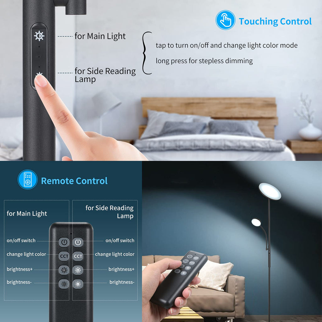 Tomshine LED Uplighter Floor Lamp - Dimmable 2-in-1 Standing Reading Light