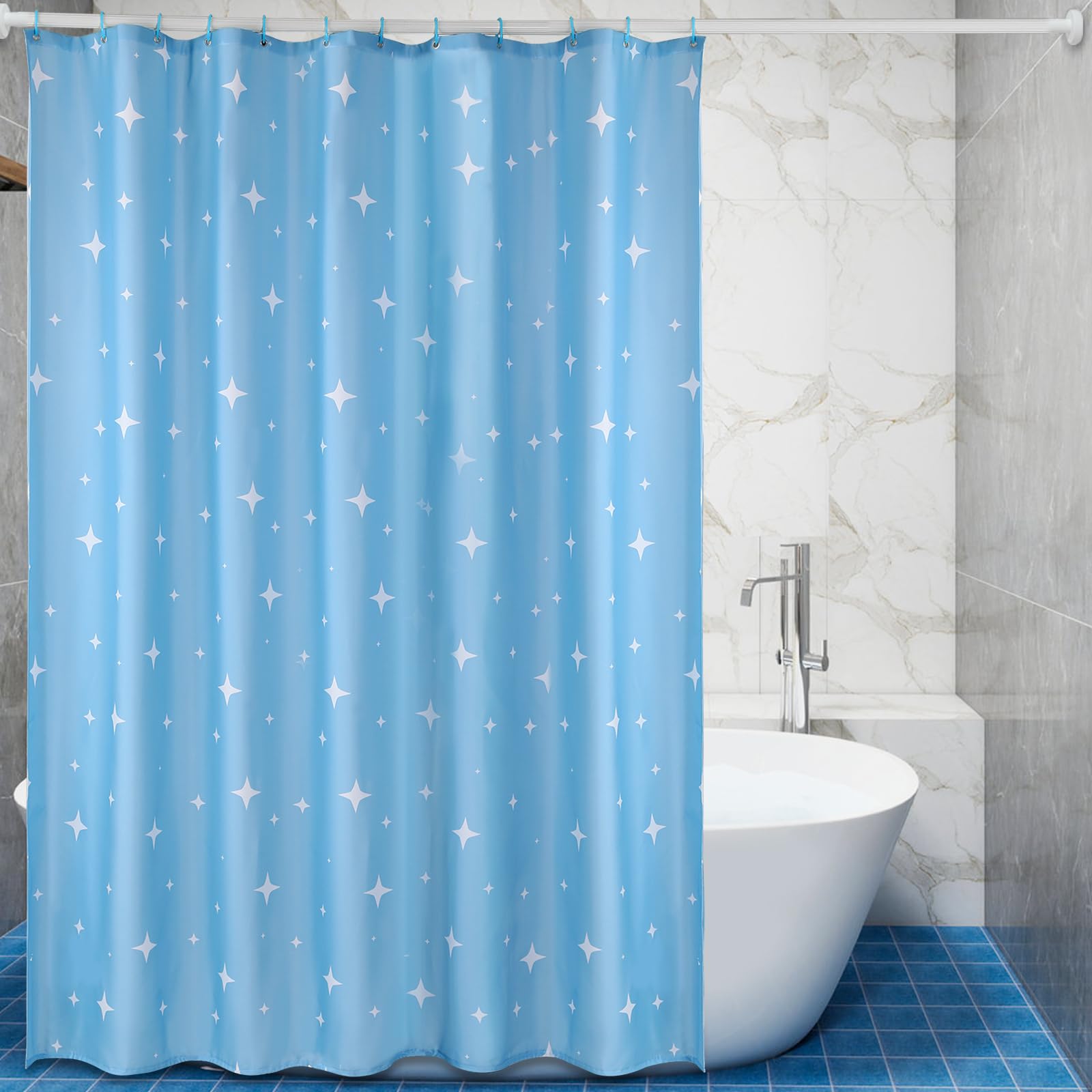 Lkw Ogechi Blue Star Shower Curtain – Waterproof Polyester Weighted Hem