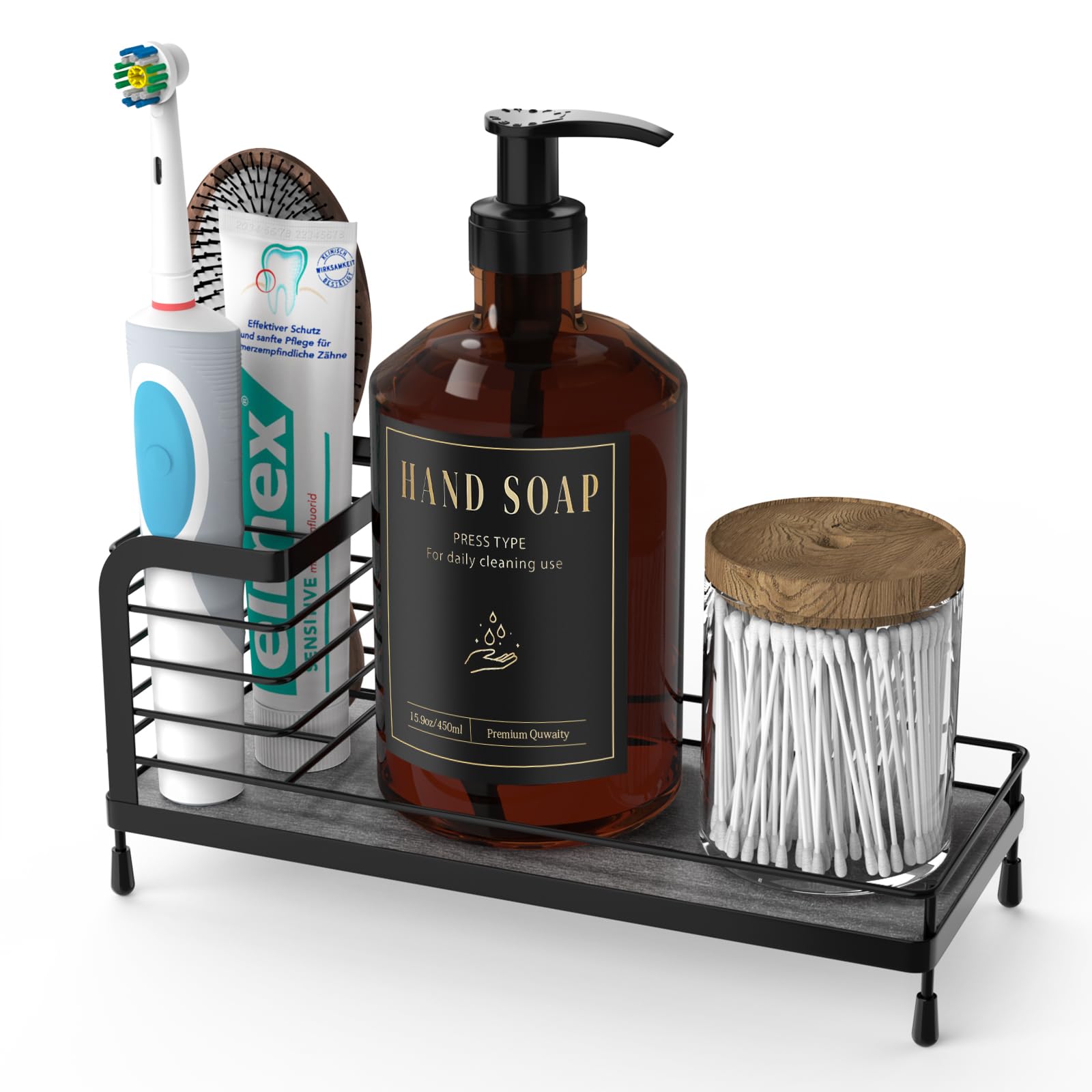 Luxspire Stainless Steel Toothbrush Holder with Stone Drying Mat | Black
