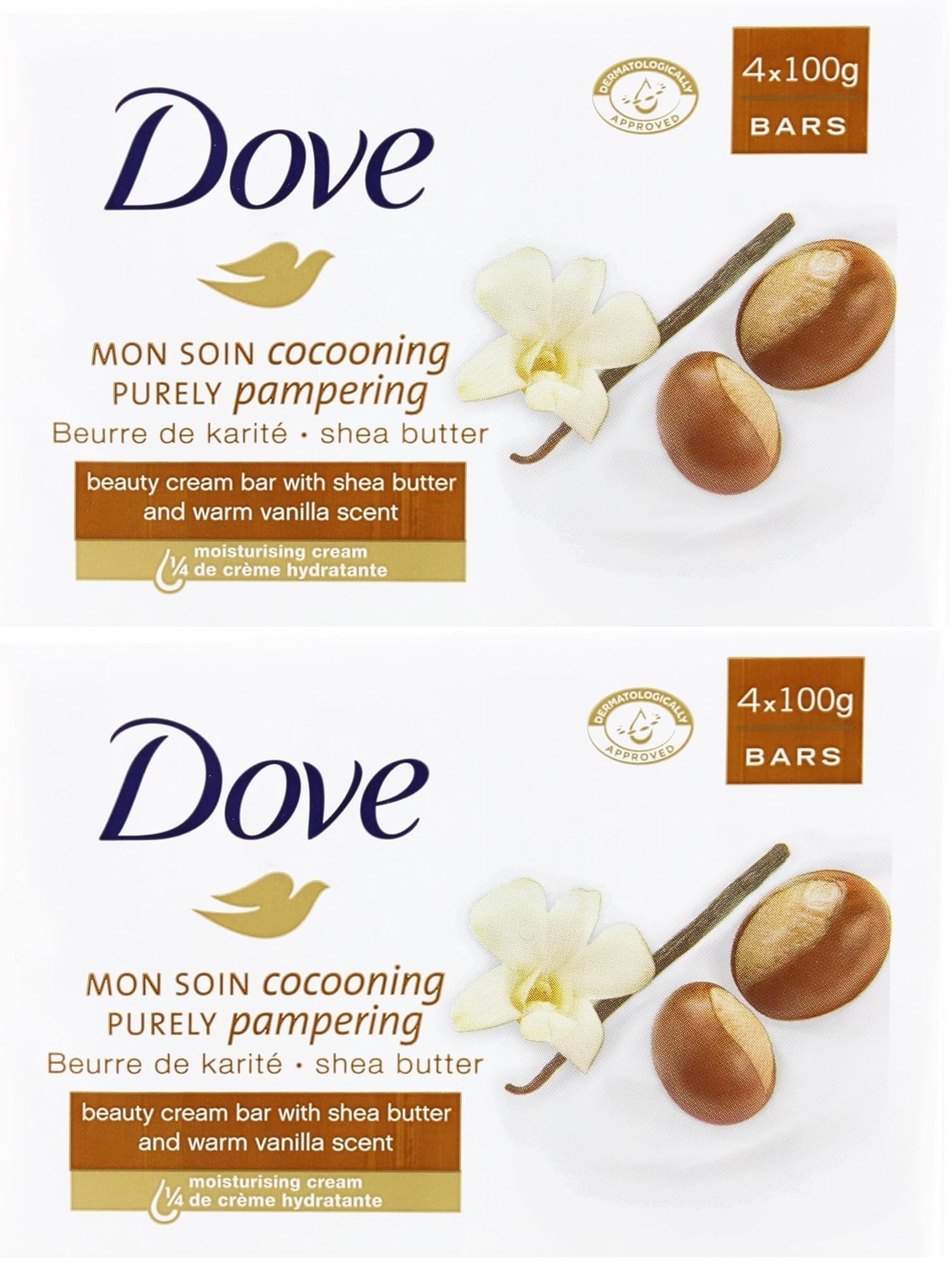 Dove Shea Butter Beauty Bar – Moisturizing Soap with Vanilla, 8 x 90g