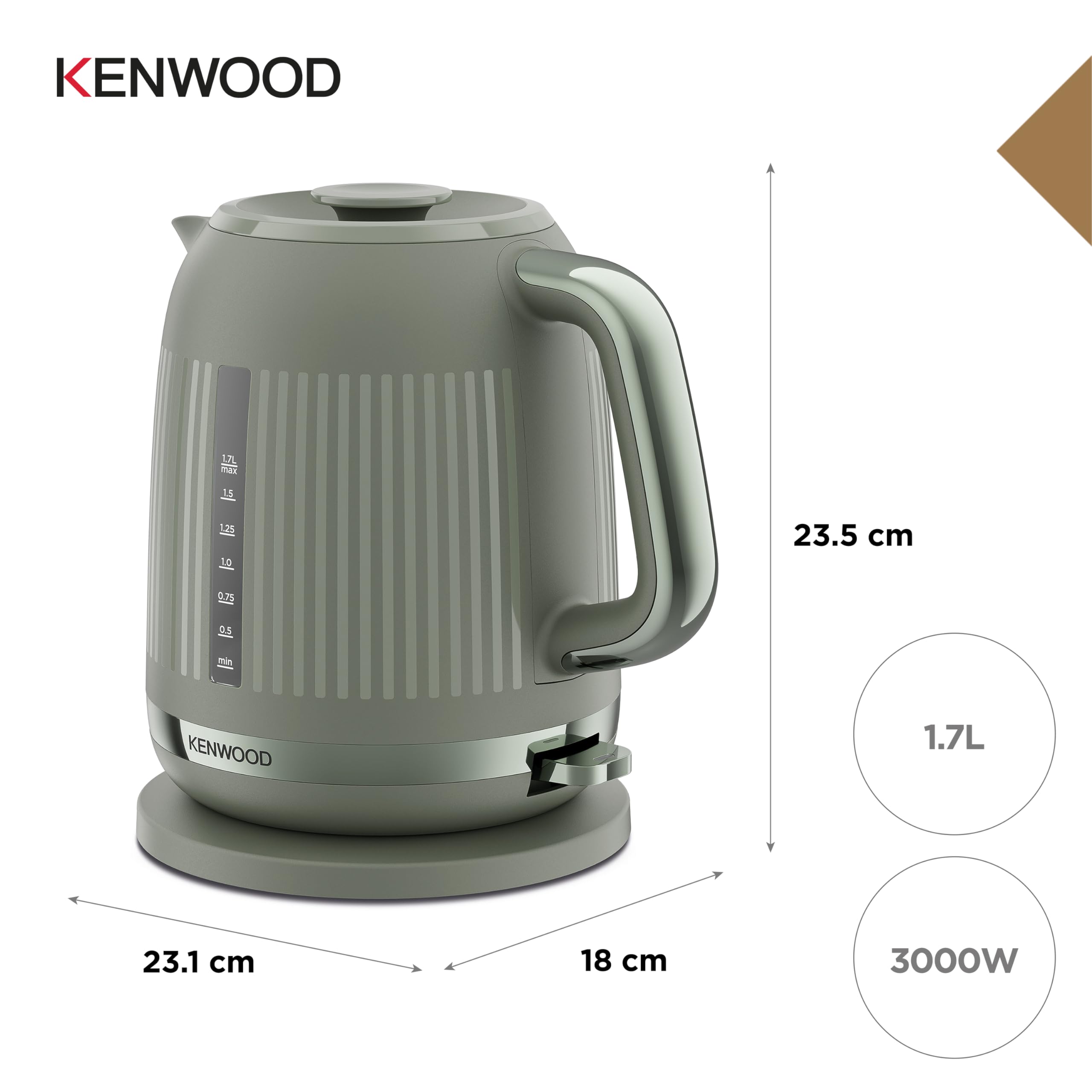 Kenwood Dusk Electric Kettle | 1.7L Fast Boil 3000W | Olive Green