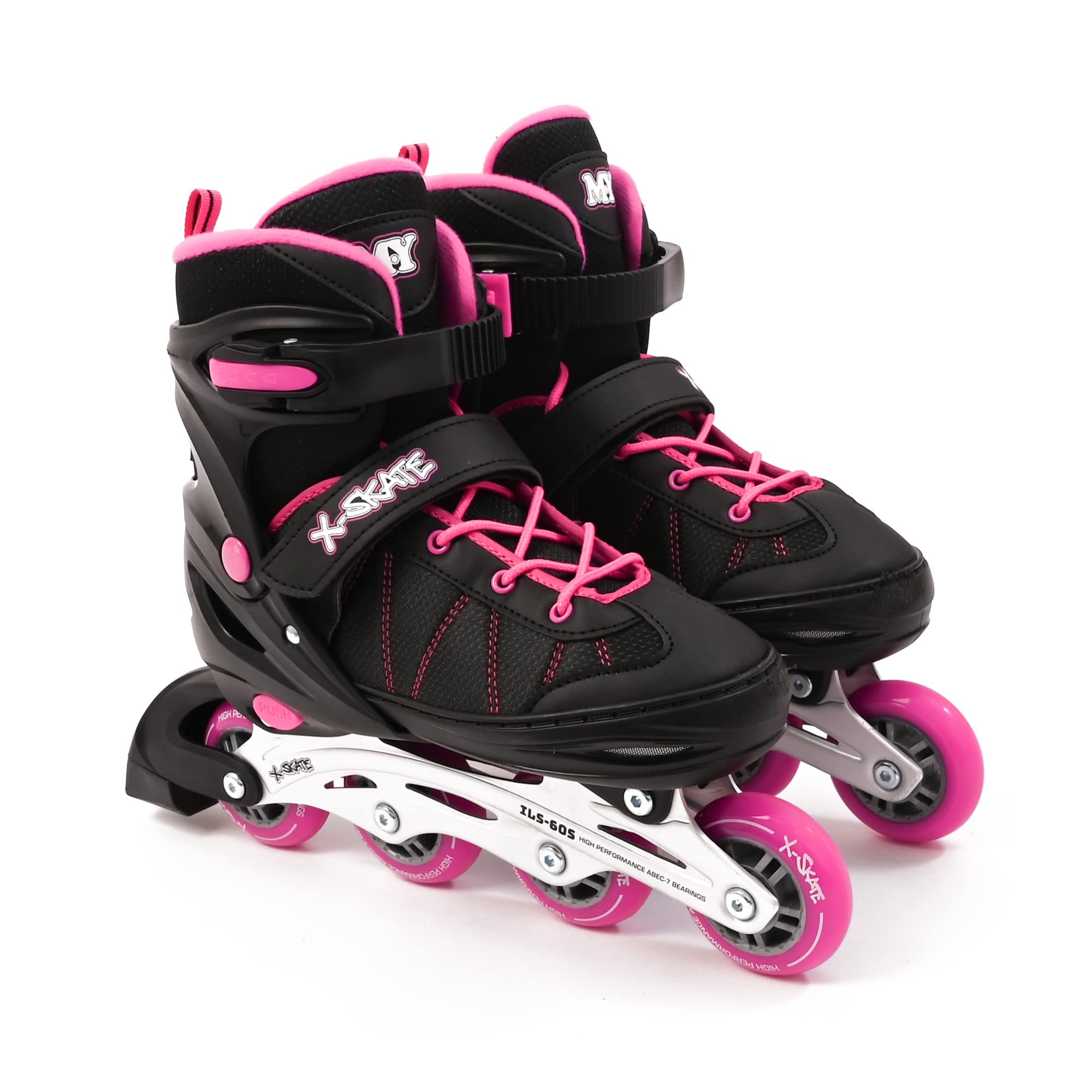 M.Y X-Skate Kids Adjustable Inline Roller Skates - Pink - Medium