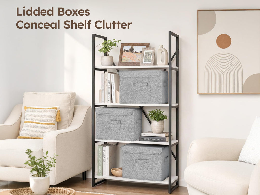 5 Pack of Stackable Storage Boxes with Lids Linen Wardrobe Organiser 37.8L - image 5