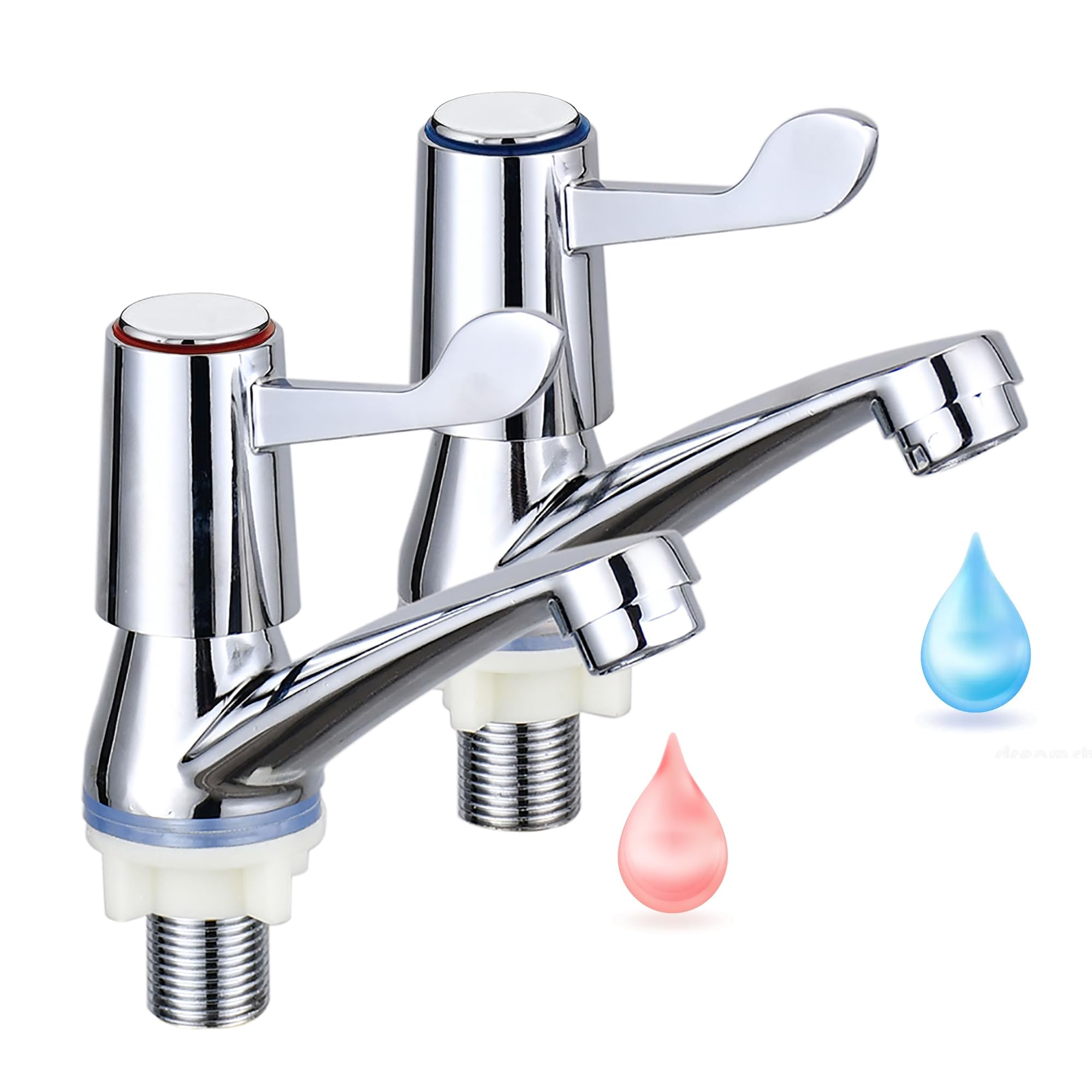eTrademart Chrome-Plated Brass Bathroom Basin Taps | Hot & Cold Pair