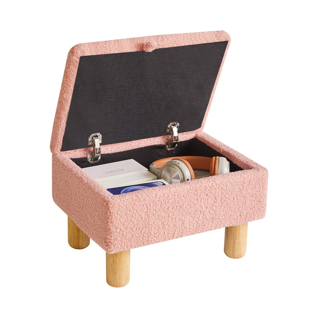 Aibiju Faux Teddy Fur Storage Ottoman – Small Upholstered Footstool