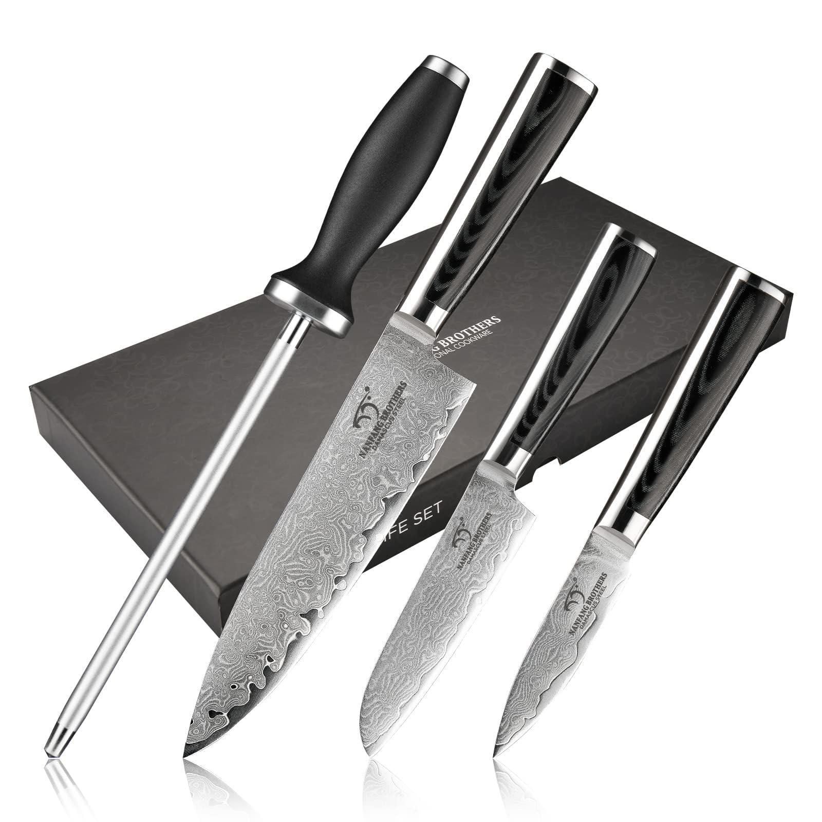 NANFANG BROTHERS 4-Piece Damascus Steel VG10 Professional Knife Set