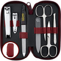 Solingen 7-Piece Manicure Set | Real Leather Case & Glass Nail File - Red