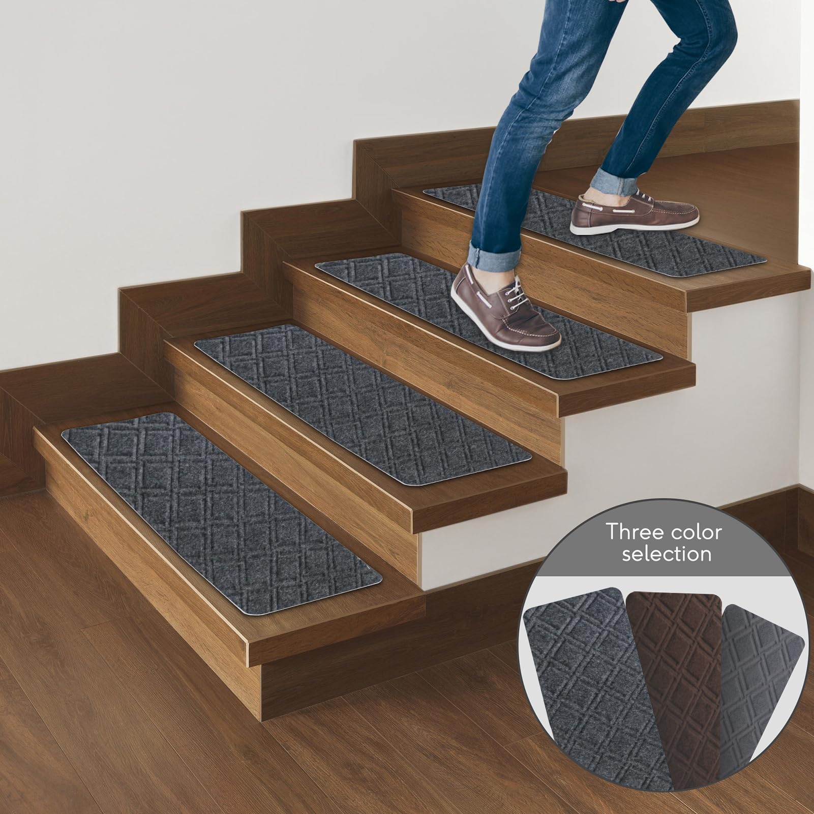 Triceratops Non-Slip Stair Treads - 14-Pack Washable Wool Blend Runners