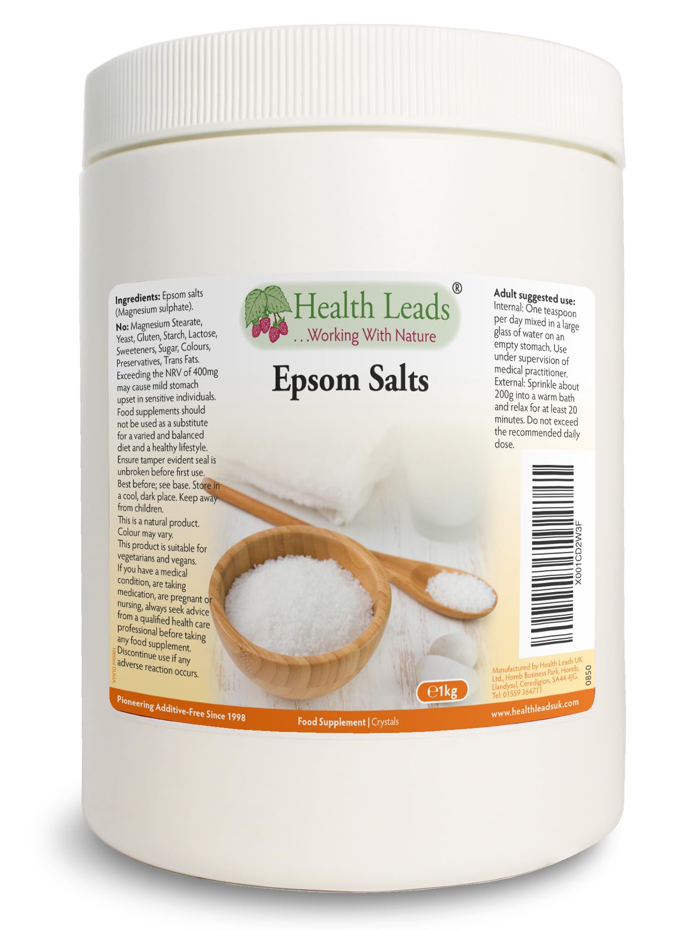 Health Leads Pure Food Grade Epsom Salts - Magnesium Sulphate - 1kg