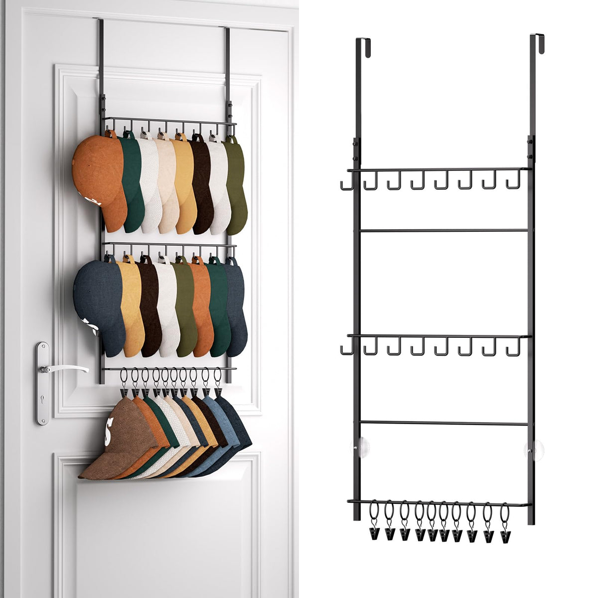 HapiRm Over Door Hat Rack - 3-Tier Wall Mounted Hat Storage Hold to 26 Caps - image 1