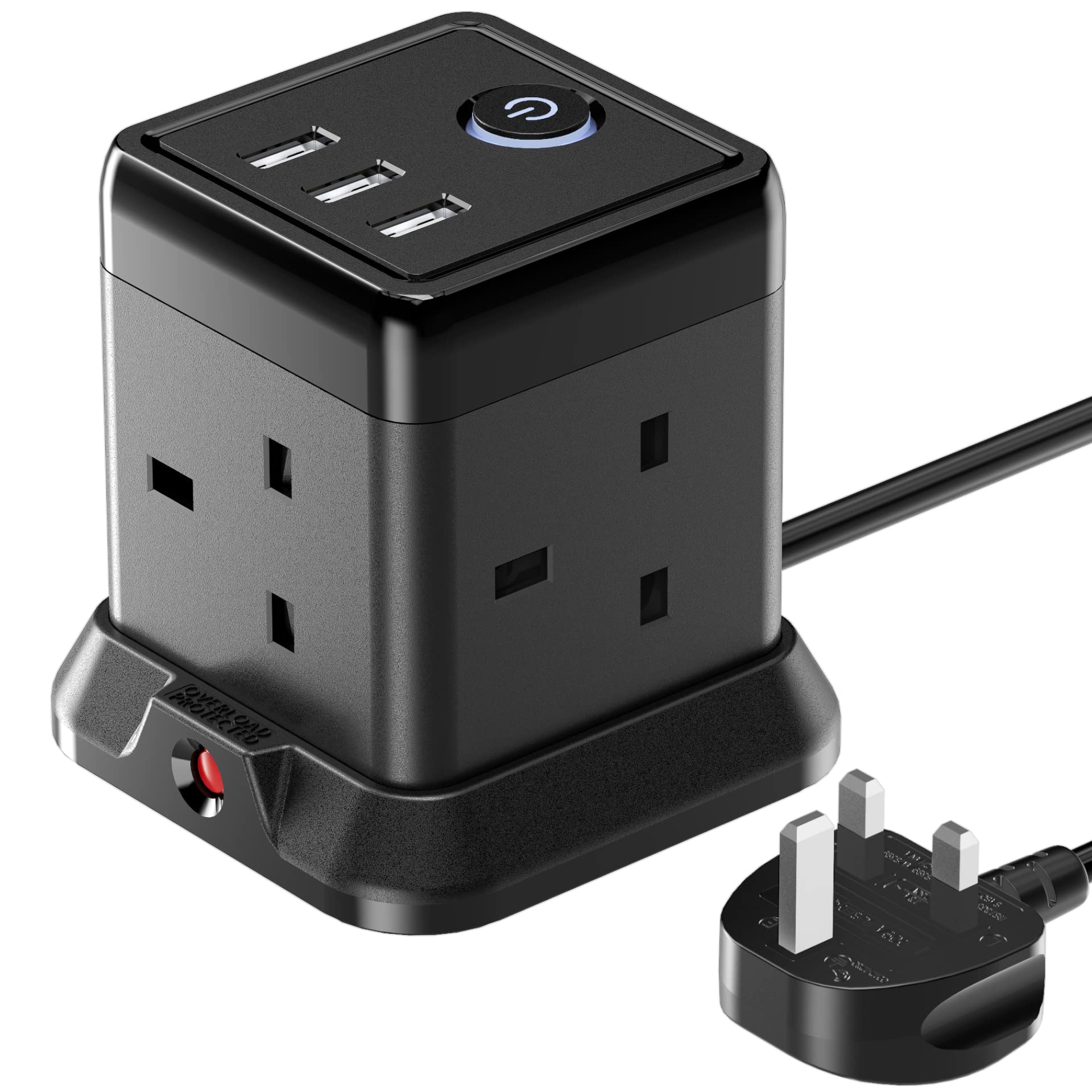 Hulker 3M Cube Extension Lead | 4 Way Power Strip with 3 USB Ports