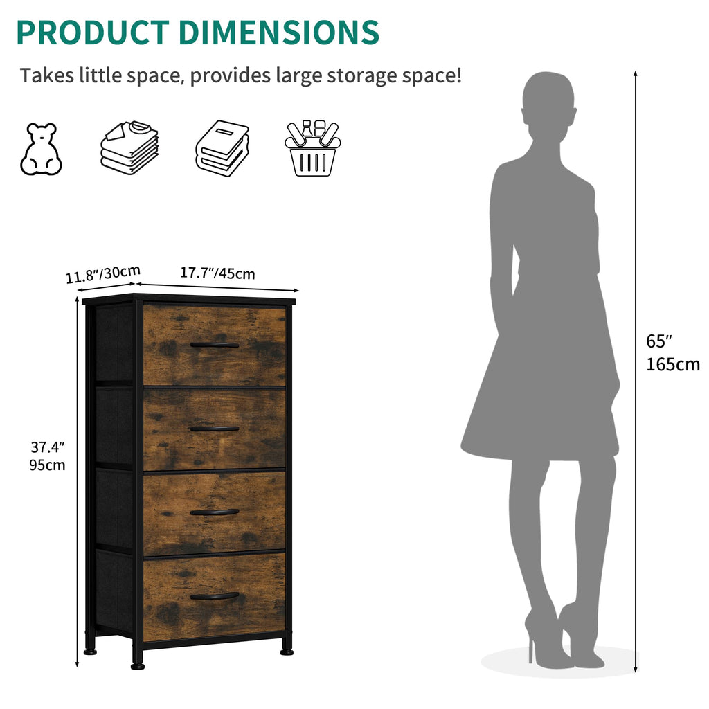 YITAHOME 4-Drawer Fabric Dresser | Rustic Brown Storage Chest
