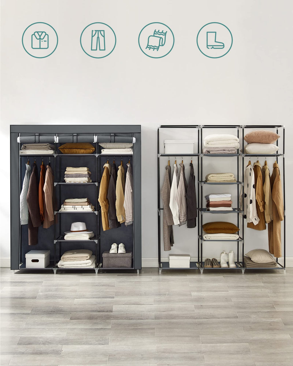 SONGMICS Canvas Wardrobe | Portable Clothes Storage Organiser - Gray