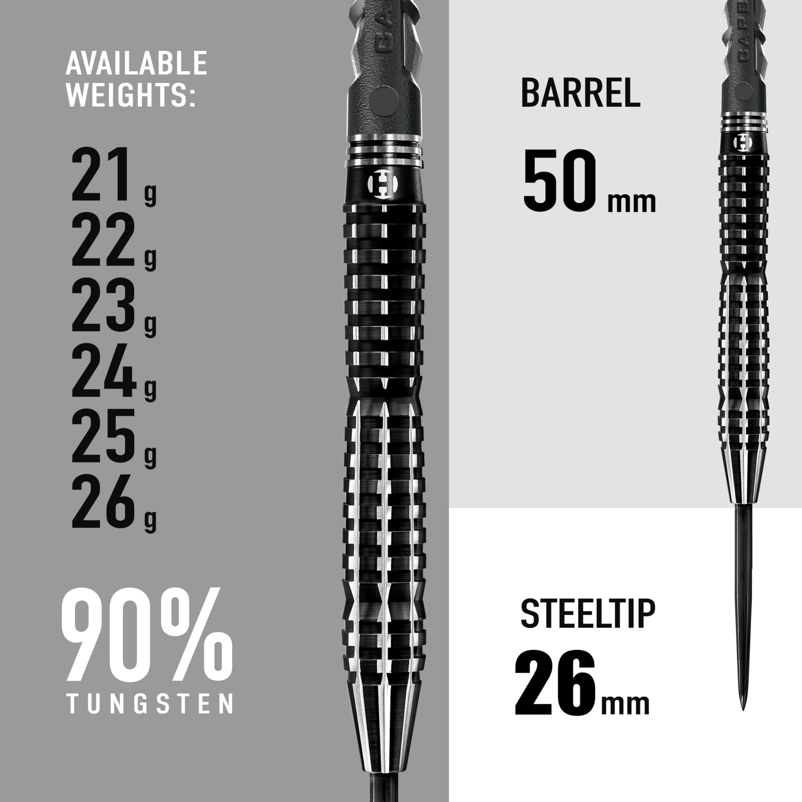 Harrows Black Knight 90% Tungsten Steel Tip Darts Set – 24g Professional