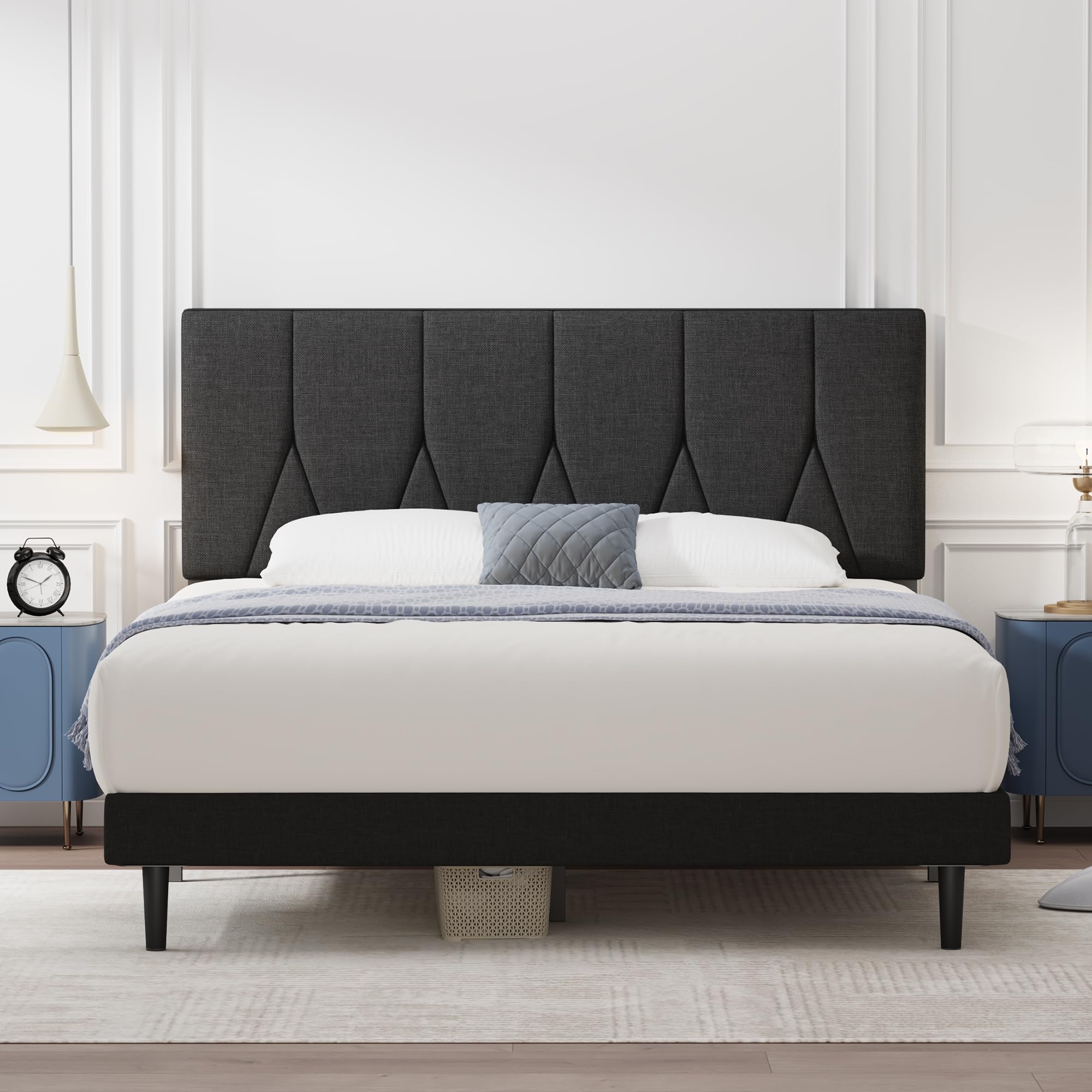 Yocreat Super King Upholstered Bed Frame – Black Linen with Storage