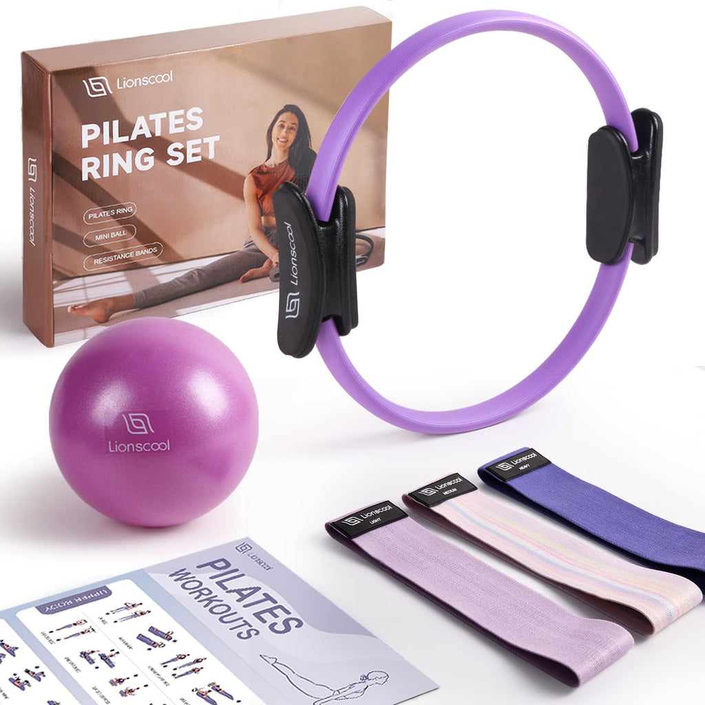 LIONSCOOL Pilates Ring Set - 14 Inch Magic Circle with Resistance Bands