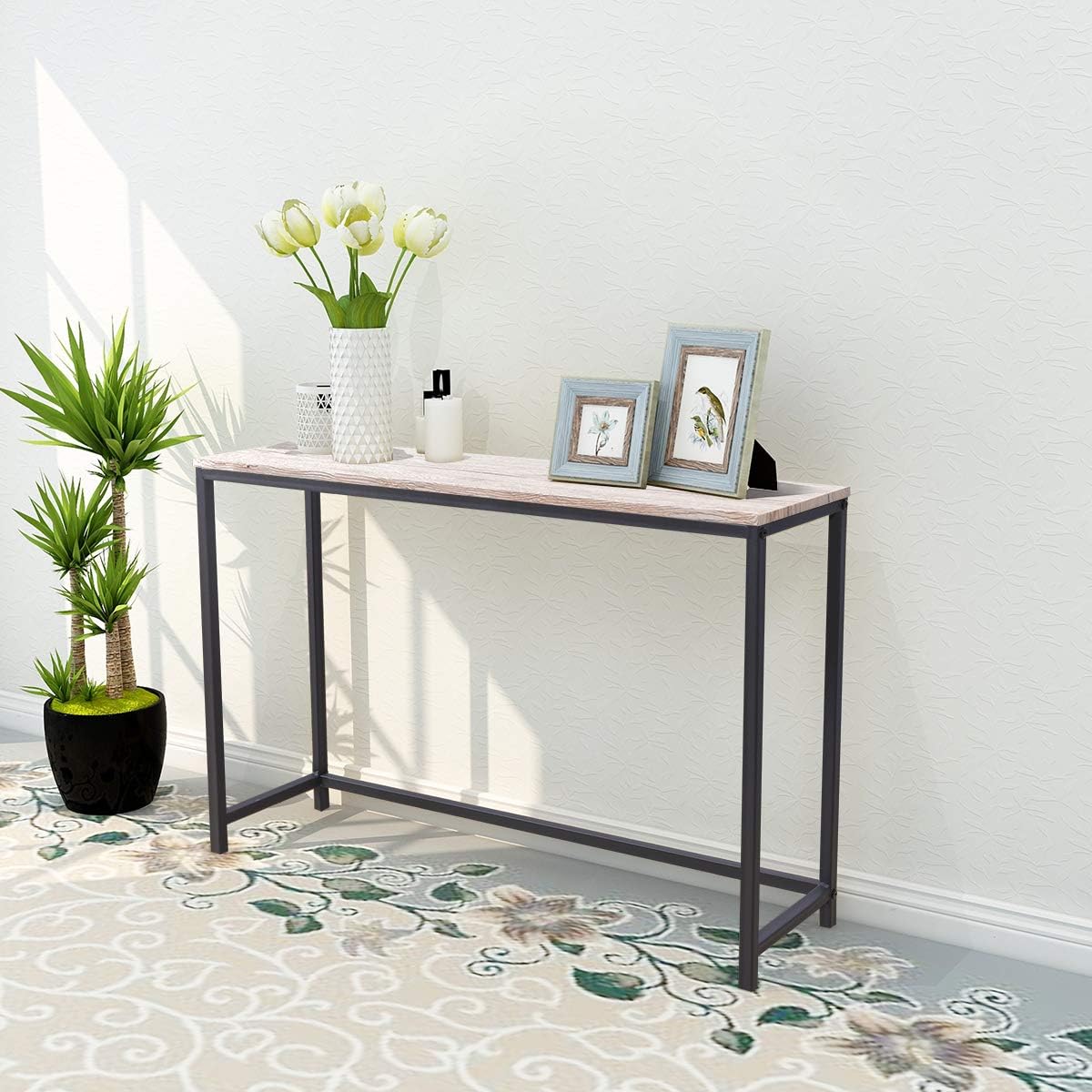 QUCENAK Console Table – Slim Metal & MDF Sofa Table for Hallway