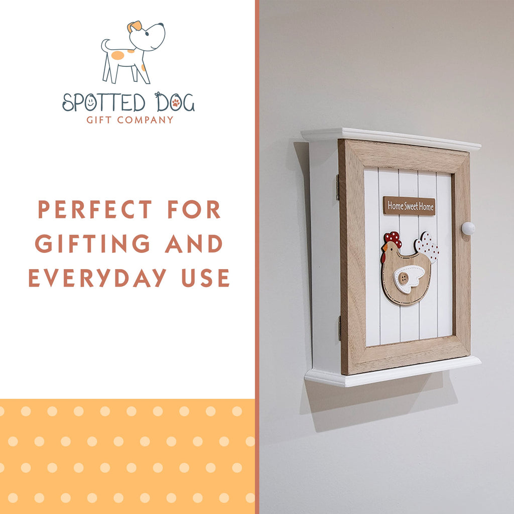 SPOTTED DOG GIFT COMPANY Key Box Wall Mounted Wooden Key Cupboard Cabinet with 6 Hooks for Hallway, Decorative Chicken Themed Home Décor - image 4