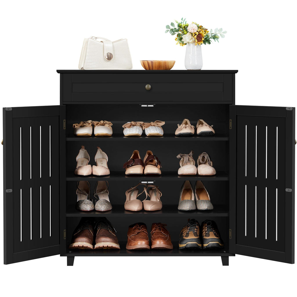 Yaheetech Shoe Cabinet 4-Tier Shoe Storage Organizer with Drawer, Black - image 1